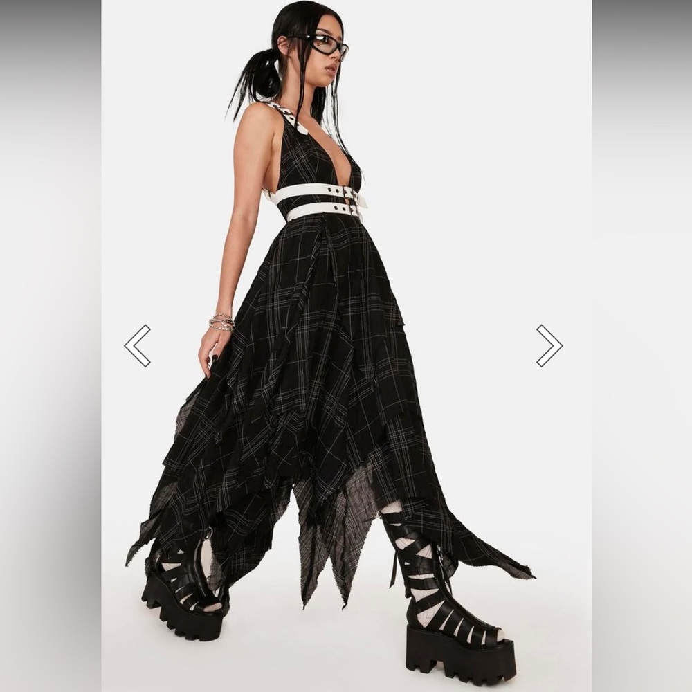 Dolls Kill Darker Wavs Distortion Plaid Midi Dress
